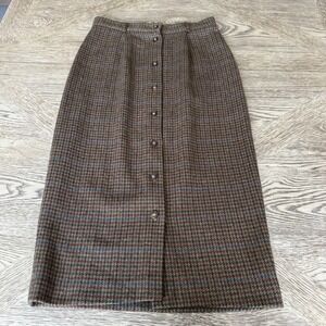JH Collectibles Vintage 100% Wool Plaid Button Front Midi Skirt Brown Size 8